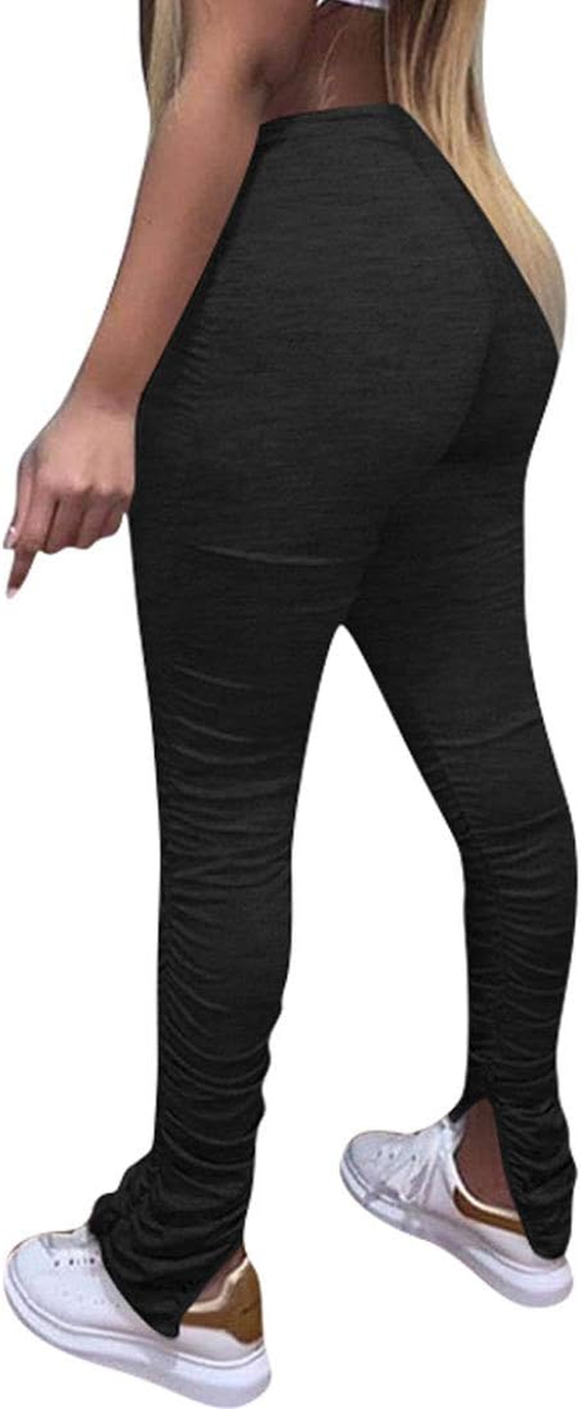 Stacked Pants for Women Lounge Pants Skinny Fashion Casual Long Drawstring Pant Dark